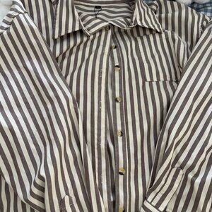 Brown & Cream Vertical Stripe Button-Down Shirt